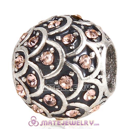 Sterling Silver Sparkling Fish Scale Beads with Light Peach Austrian Crystal European Style