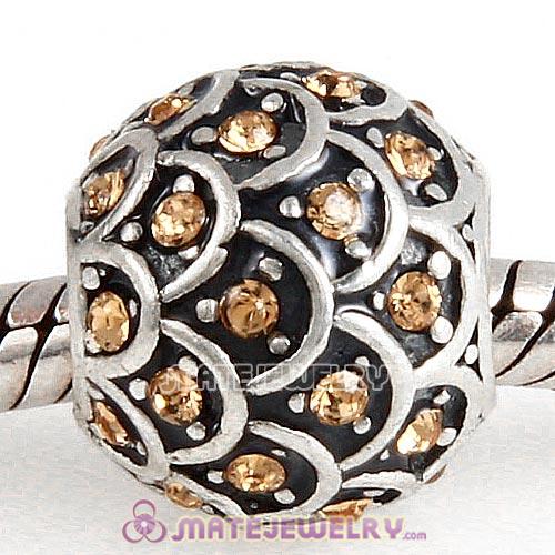 Sterling Silver Sparkling Fish Scale Beads with Light Colorado Topaz Austrian Crystal European Style