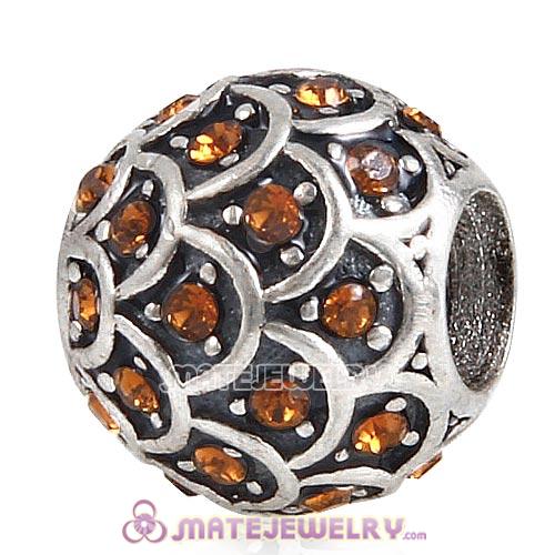 Sterling Silver Sparkling Fish Scale Beads with Smoked Topaz Austrian Crystal European Style