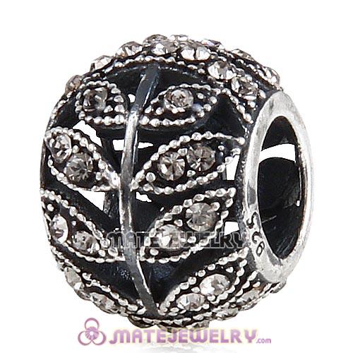Sterling Silver Sparkling Leaves Beads with Black Diamond Austrian Crystal European Style