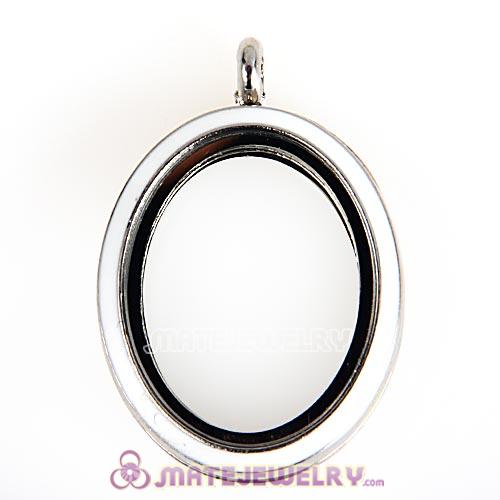 Platinum Plated Alloy Glass Floating Locket Oval Pendant White Face