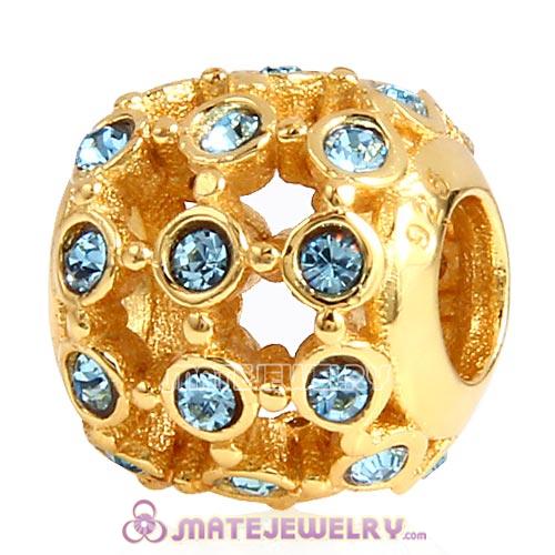 Gold Plated Sterling Silver In the Spotlight Bead with Aquamarine Austrian Crystal