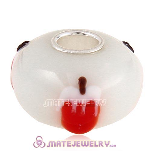 Handmade Christmas Strawberry Pudding Glass Beads in 925 Silver Core