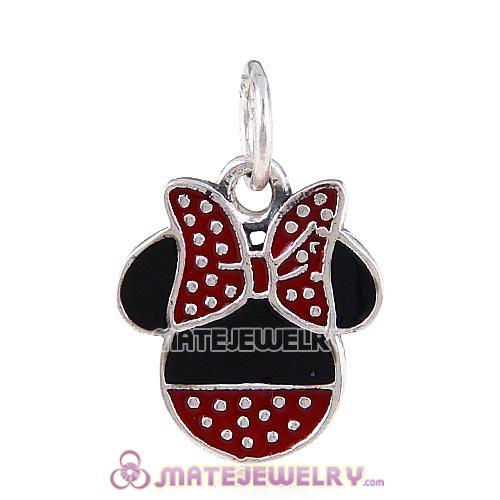 925 Sterling Silver European Red Black Enamel Minnie Icon Dangle Charms Pendants