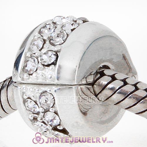 Sterling Silver Clip Beads with Clear Austrian Crystal European Style
