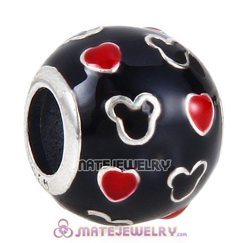 Sterling Silver Mickey and Hearts Enamel Charm Beads