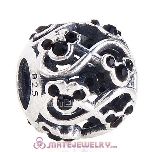 2015 Sterling Silver Minnie and Mickey Infinity Charm Beads with Jet Austrian Crystal