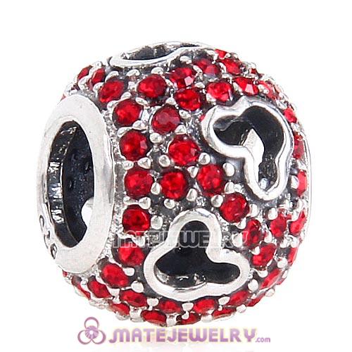 2015 European Sterling Silver Mickey Head Charm Pave With Light Siam Austrian Crystal
