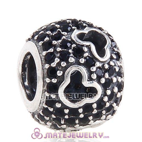 New Arrival European Sterling Silver Mickey Head Charm Pave With Jet Austrian Crystal