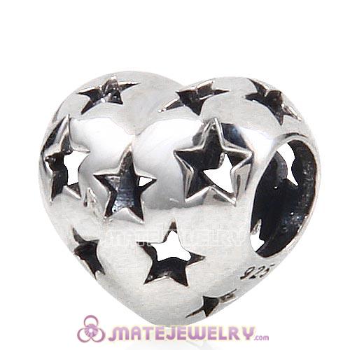 European Style Sterling Silver Starry Heart Charm Beads