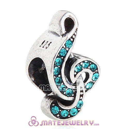 Sterling Silver Sweet Music Beads with Blue Zircon Austrian Crystal