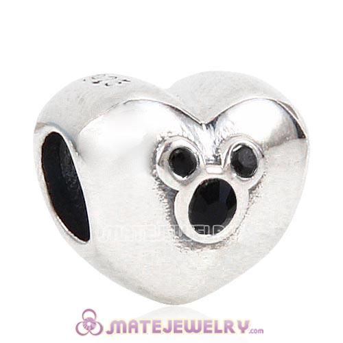 2015 Sterling Silver Heart of Mickey Charm with Jet Austrian Crystal