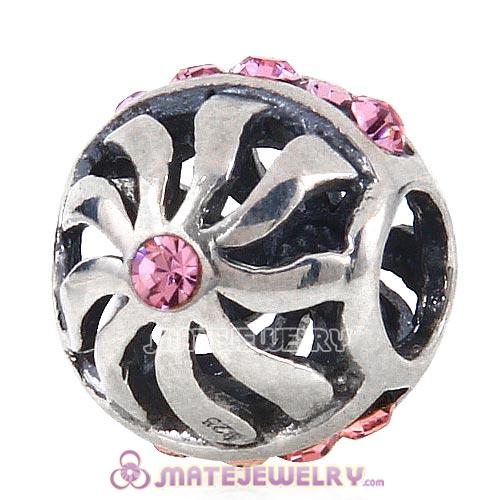 Sterling Silver Blaze Charm Beads with Light Rose Austrian Crystal