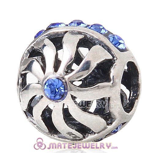 Sterling Silver Blaze Charm Beads with Sapphire Austrian Crystal