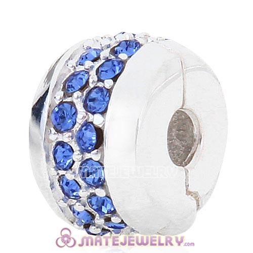 Sterling Silver Clip Beads with Sapphire Austrian Crystal European Style