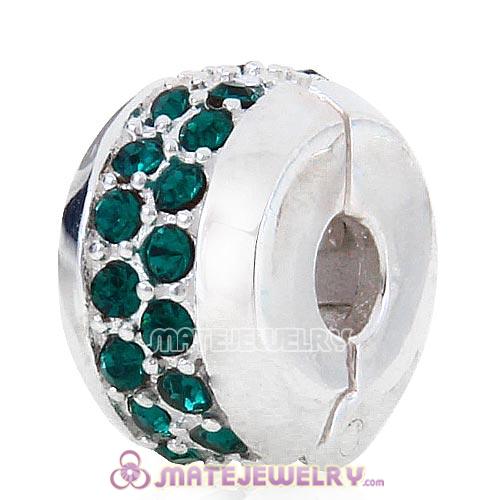 Sterling Silver Clip Beads with Emerald Austrian Crystal European Style