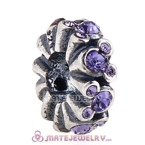 Wholesale European Sterling Silver Mickey All Around Spacer Beads with Tanzanite Austrian Crystal