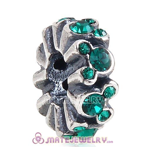 Wholesale European Sterling Silver Mickey All Around Spacer Beads with Emerald Austrian Crystal