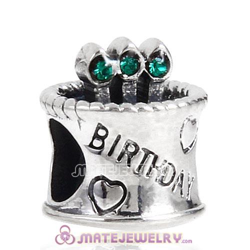 Sterling Silver Birthday Cake Charm Beads with Emerald Austrian Crystal Wholesale