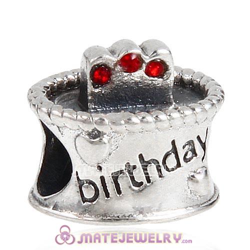 Sterling Silver Birthday Cake Charm Beads with Light Siam Austrian Crystal Wholesale