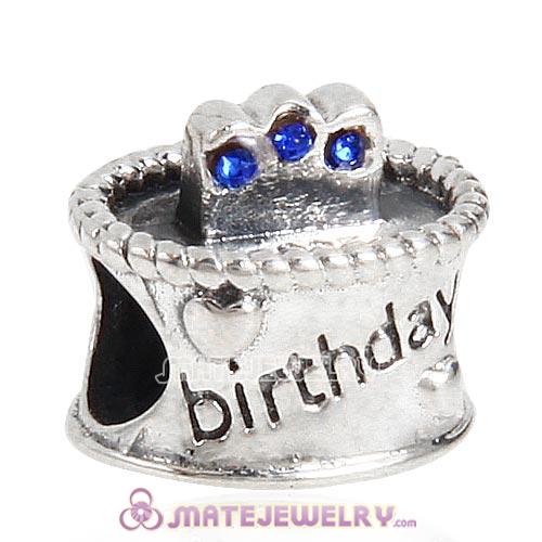 Sterling Silver Birthday Cake Charm Beads with Sapphire Austrian Crystal Wholesale