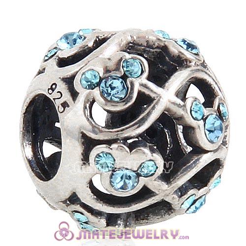 2015 Sterling Silver Minnie and Mickey Infinity Charm Beads with Aquamarine Austrian Crystal
