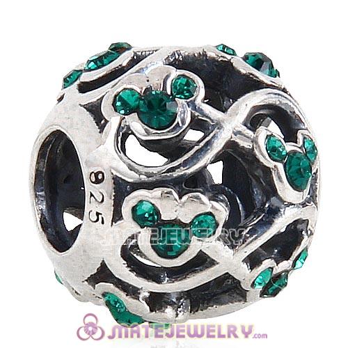 Wholesale Sterling Silver Minnie and Mickey Infinity Charm Beads with Emerald Austrian Crystal