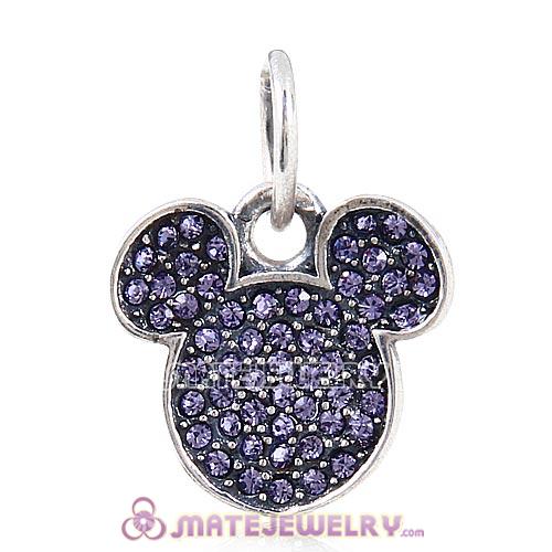 Sterling Silver Sparkling Mickey Head Pave with Tanzanite Austrian Crystal Dangle Charm Beads