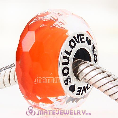 High Grade SOULOVE Orange Faceted Glass Beads 925 Silver Core with Screw Thread
