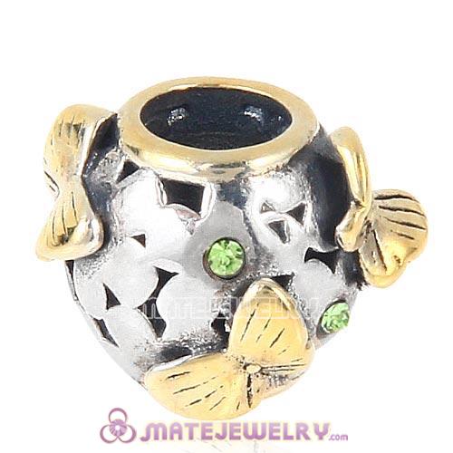 European Sterling Silver Golden Butterfly Charms with Peridot Austrian Crystal Flower