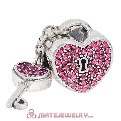 Sterling Silver Locks of Love Charm with Rose Austrian Crystal