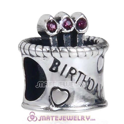 European Sterling Silver Birthday Cake Charm Beads with Amethyst Austrian Crystal Wholesale