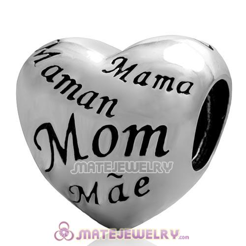 Authentic Sterling Silver variety of languages Mom Heart Charm Beads with Screw Thread