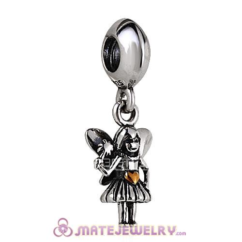 18k Gold Plated Heart 925 Sterling Silver Angel of Love with Wings Dangle Charms for Bracelet