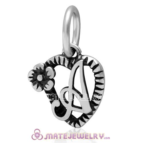 New Sterling Silver Alphabet Letter A Charm Dangle Heart Bead 