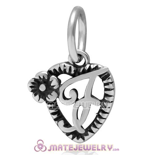 New Sterling Silver Alphabet Letter F Charm Dangle Heart Bead 