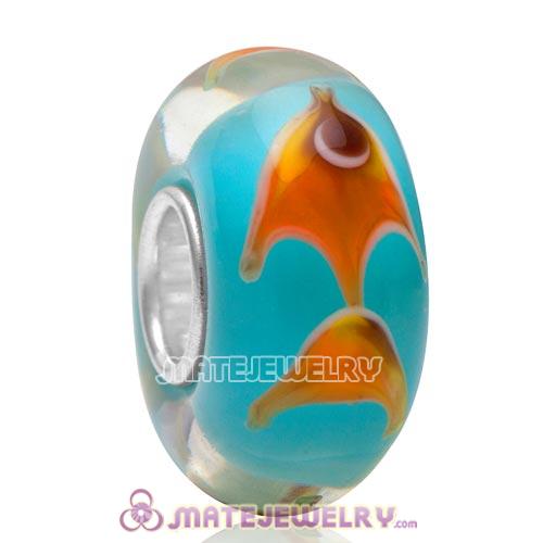 High-class Handmade Sea Series Orange Fish Glass Beads In 925 Silver Core  
