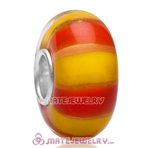 Top Class European Handmade Yellow and Red Stripe Glass Bead with 925 Silver Core