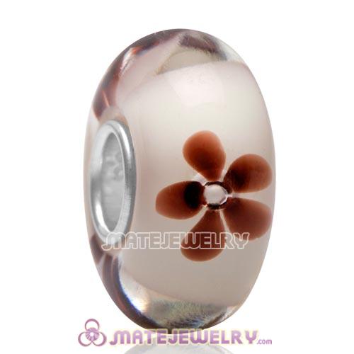 Top Class European Style Brown Flower Glass Bead with 925 Silver Core