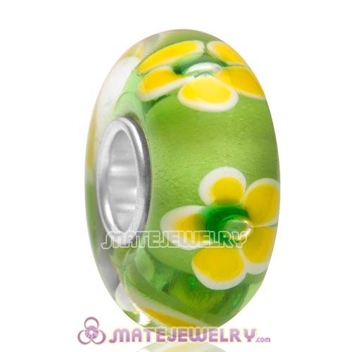Top Class European Rural Style Flower Glass Bead with 925 Silver Core