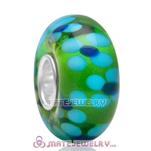 European Top Class Green Faceted Dots Glass Bead with 925 Silver Core