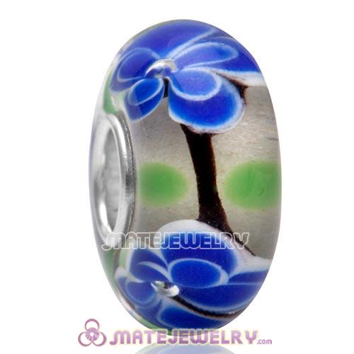 High Quality European Style 925 Silver Core Blue Big Flower Glass Beads for Jewelry