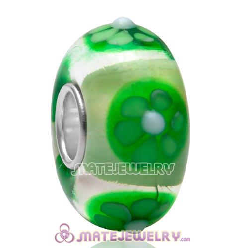 European Flower Style High Class Green Color Glass Beads for Jewelry with 925 Silver Core 