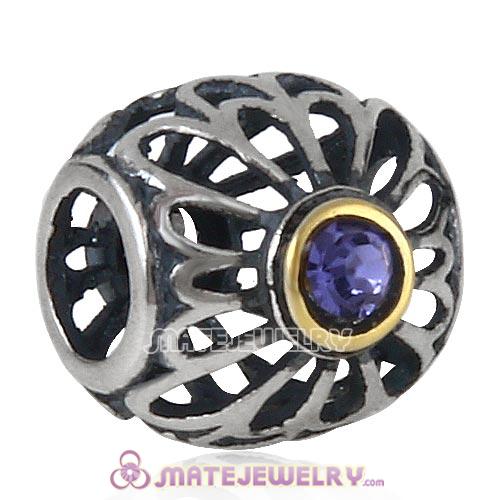Sterling and Gold Plated Vintage Allure Beads with Tanzanite Austrian Crystal European Style