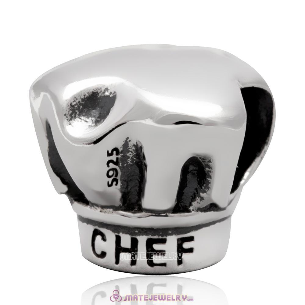 Sterling Silver I love Cooking CHEF Hat Bead for Bracelet
