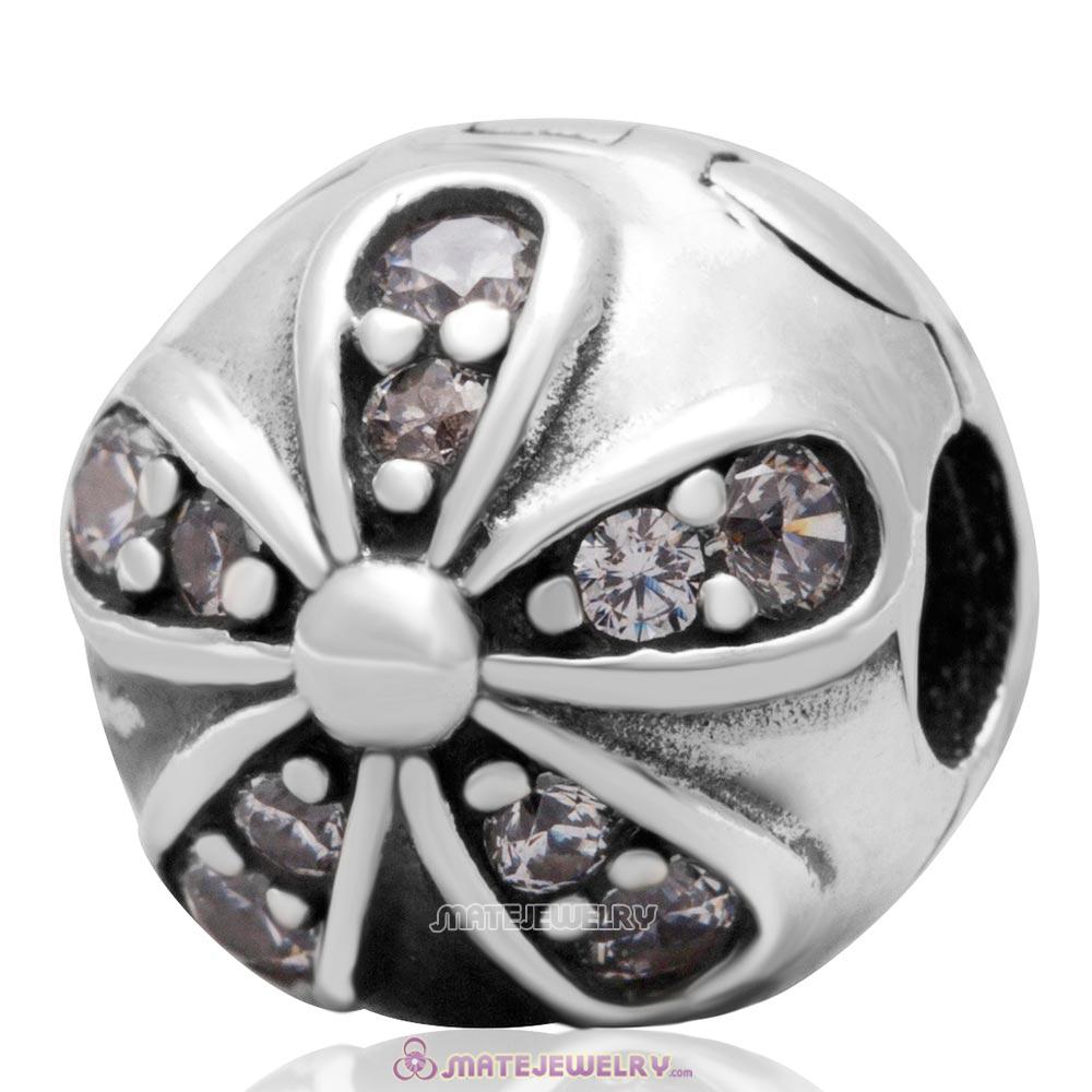 Sterling Silver Dazzling Daisies with Clear CZ Clip Charm Bead 