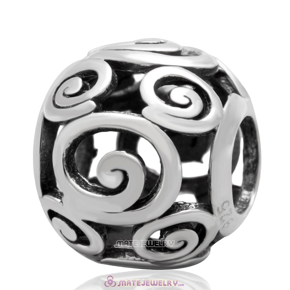 Mickey Swirls Charm Antique Sterling Silver Bead 