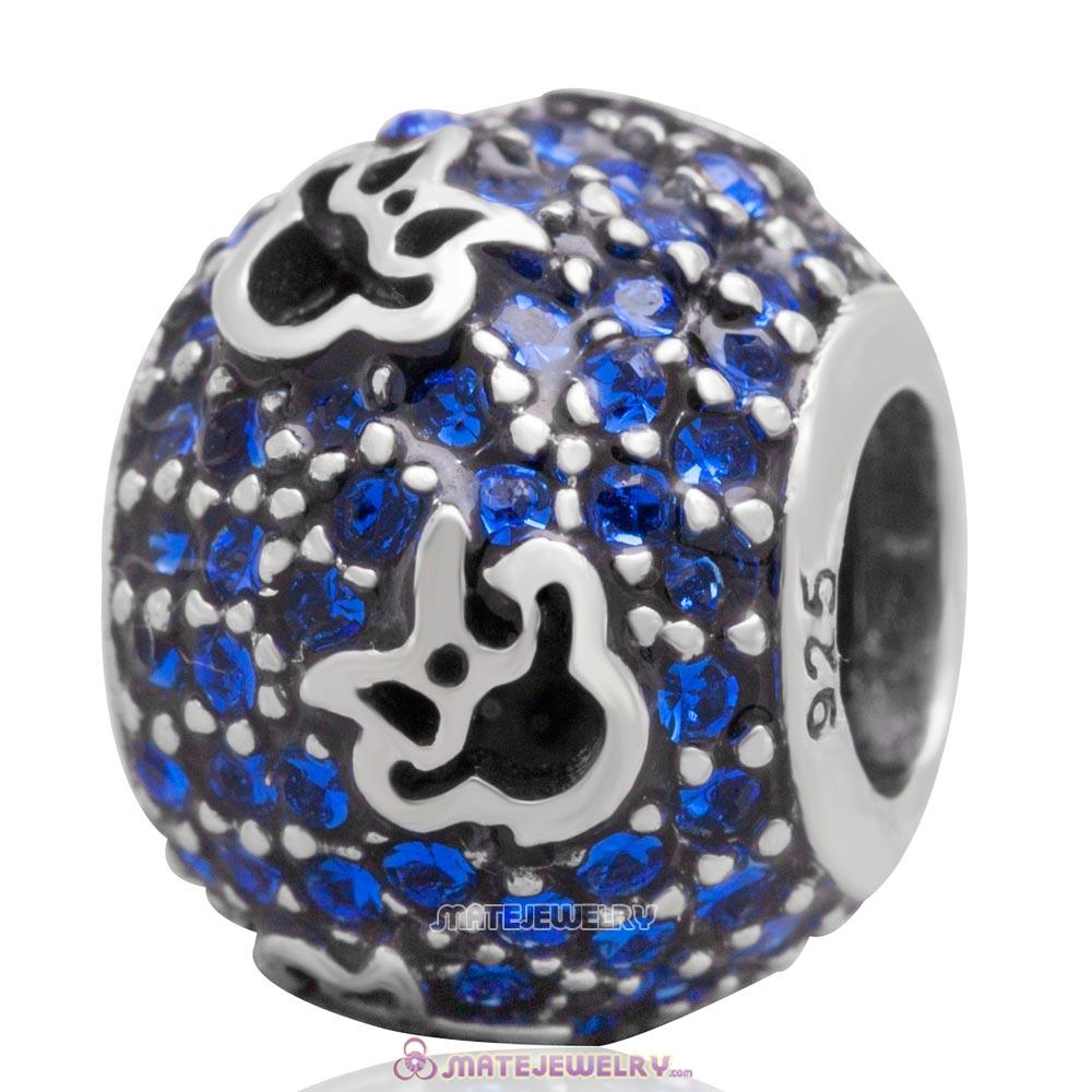Sterling Silver Minnie Charm Bead with Sapphire Austrian Crystal