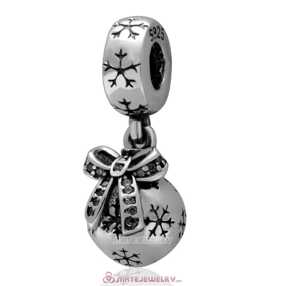 Sterling Silver Christmas Ornament Dangle Charm Beads with White CZ Stone