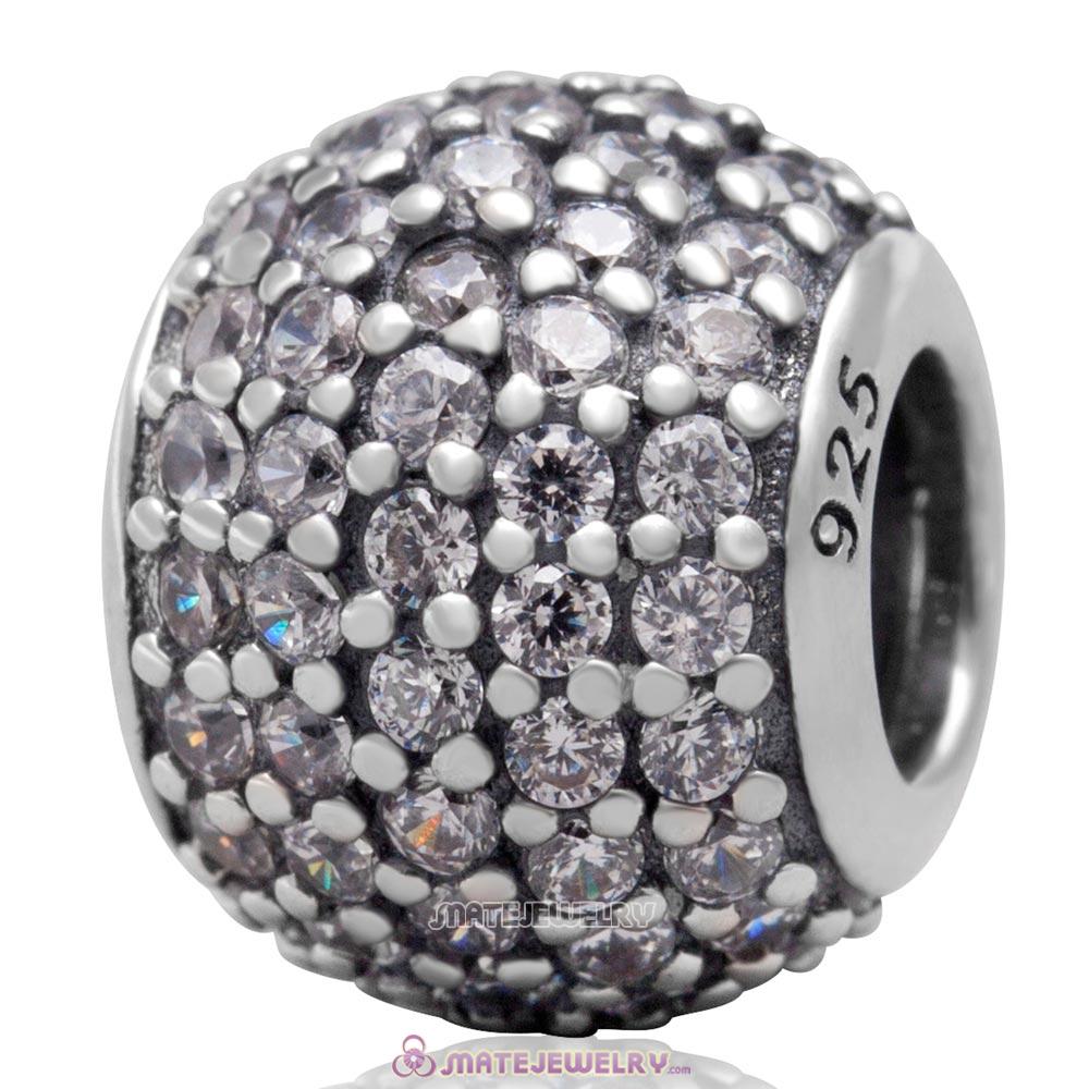 925 Sterling Silver Clear Pave Lights with Clear Charm CZ Bead 
